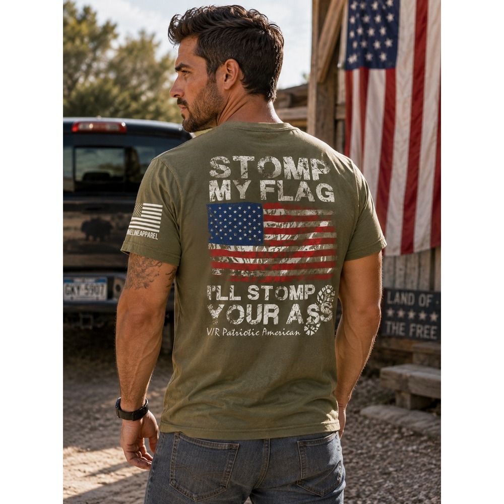 Nine Line Apparel Men's Large Olive Green Patriotic Flag Military Graphic Tee
